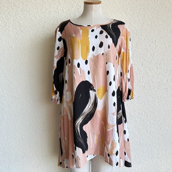 The Odells Rose/Peach Black Long Sleeve Abstract/Geometric A Line Dress S - Picture 15 of 15